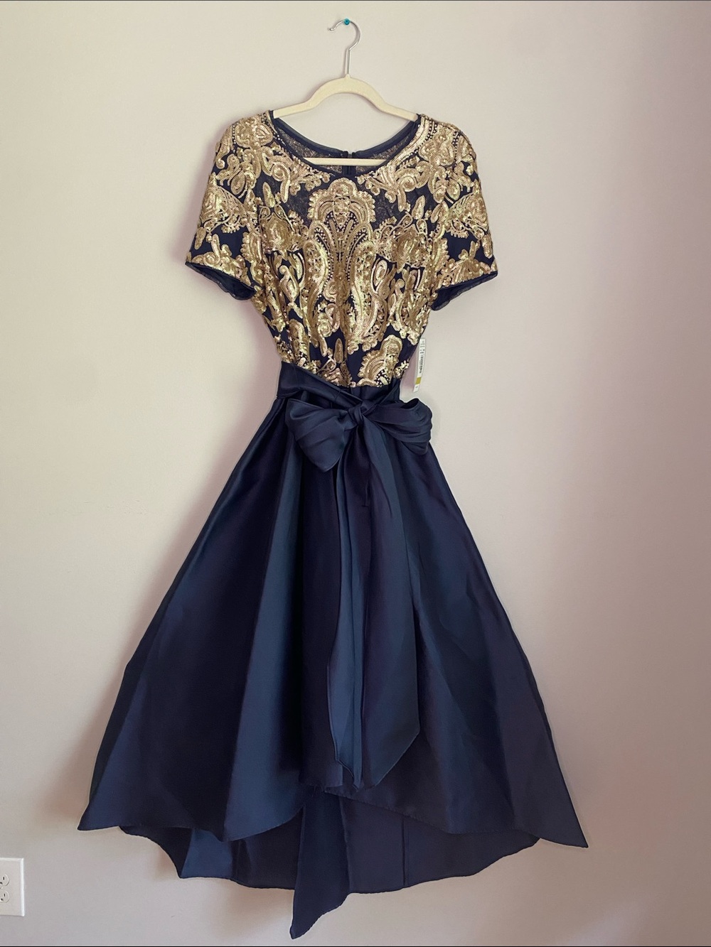 R & M Richards Black Dress with Gold Embroidered Bodice